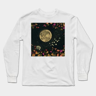 Virgo Zodiac Flower Moon Night Sky Long Sleeve T-Shirt